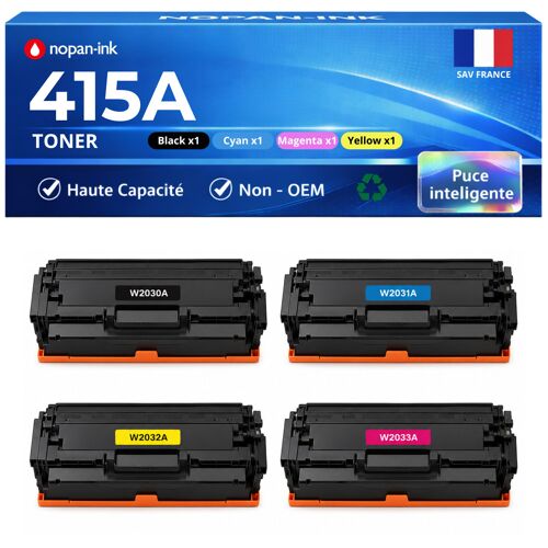 W2030A W2031A W2032A W2033A 415A pack 4 toners compatibles HP M454dn M479fdw avec puce 2400 2100 pages
