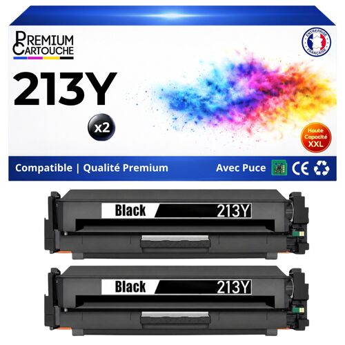 W2130Y HT213Y 2 Toners Noir compatible pour HP Color LaserJet Enterprise 5700dn 6700dn 6701dn MFP 5800dn 6800dn avec puce 2x18000p