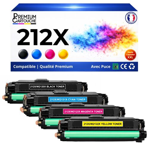 W2120X W2121X W2122X W2123X 212X 4 toners compatible pour HP Color LaserJet Enterprise M554dn M555dn M578dn