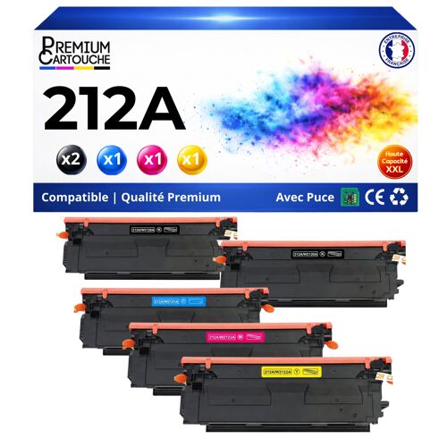 W2120A W2121A W2122A W2123A 212A 5 toners compatible pour HP Color LaserJet Enterprise M554dn M555dn M555x