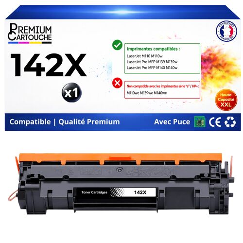 W1420X 142X Toner Noir compatible pour HP LaserJet M109a M110w M112a MFP M139a M139w M140a M142w avec puce 1500 pages hors HP+