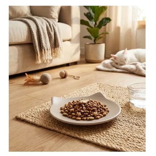 Gamelle Plat En Céramique Pour Chat Anti-Stress Filou 60 Ml Taupe