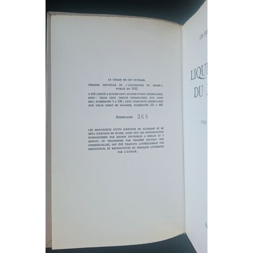 Yves De Constantin - Liquidation Du Monde - Exemplaire Numéroté 368 Sur 480. Editions Emile-Paul 1977, Version Nouvelle De L'Édition De 1935