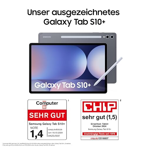 Samsung Galaxy Tab S10+ AI Tablette Android, 12 Go de RAM, 256 Go de mémoire, écran AMOLED, revêtement antireflet, avec S Pen, WiFi, Moonstone Gray, 36 Mois de Garantie du Fabricant
