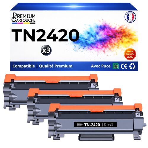 Pack 3 Toner TN-2420XL TN 2420XL compatible pour Brother Noir Haute capacité avec puce 6000 pages