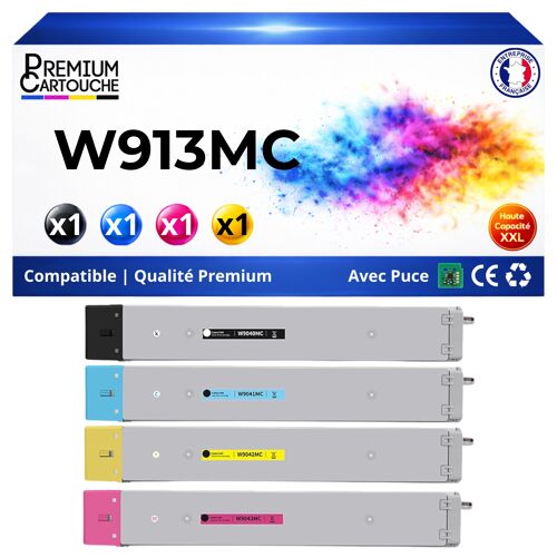 W9130MC W9131MC W9132MC W9133MC pack 4 toners compatibles HP E78523dn E78528dn Noirs et Couleurs haute capacité avec puce 85000 pages qualité pro