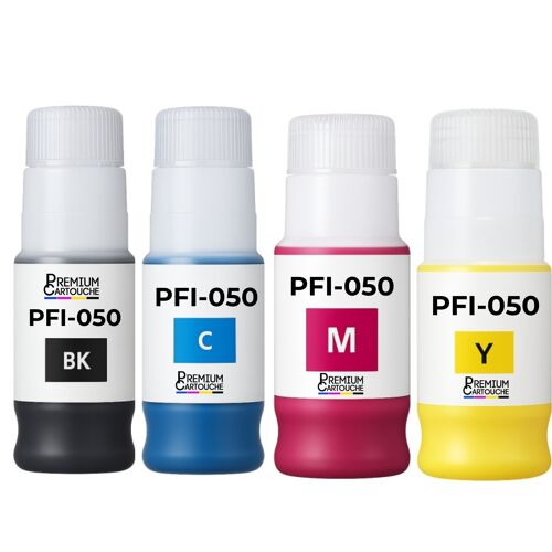Bouteille encre pigmentée PFI-050BK PFI-050C PFI-050M PFI-050Y compatible pour Canon Noirs et Couleurs 70 ml Pack 4
