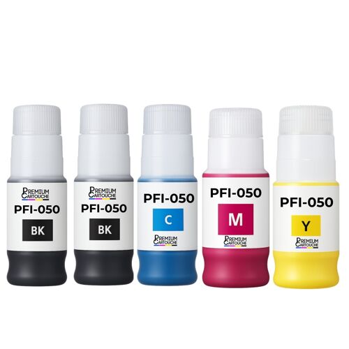 Bouteille encre pigmentée PFI-050BK PFI-050C PFI-050M PFI-050Y compatible pour Canon Noirs et Couleurs 70 ml Pack 5