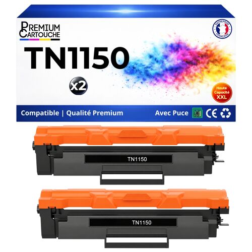 Pack 2 Toner TN1150 TN 1150 TN-1150 compatible pour Brother Noir Haute capacité avec puce 1000 pages