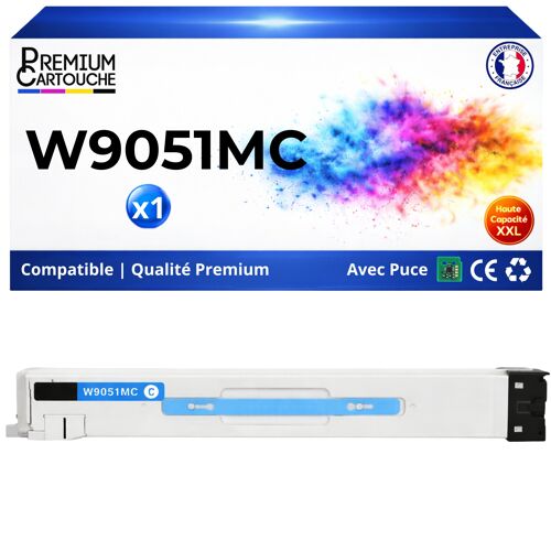 Cartouche toner W9051MC compatible pour HP Cyan Haute capacité avec puce 52000 pages Pack 1