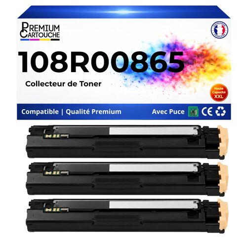 Pack 3 Collecteurs de toner 108R00865 108 R 00865 compatible pour Xerox Phaser 7500 Series Haute capacité 20000 pages