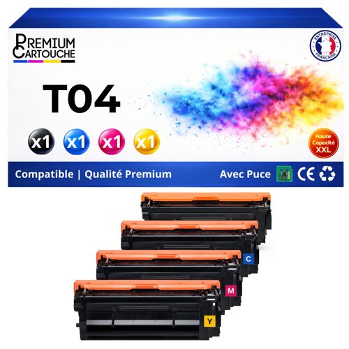 Pack 4 T04 Toners compatibles pour Canon Noir Cyan Magenta Jaune avec puce