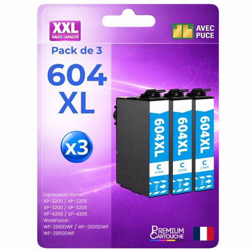 Pack de 3 Cartouches compatible pour Epson 604XL Cyan Premium Cartouche