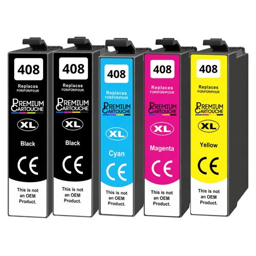 Cartouche 408XL compatible pour Epson WF-C4310DW WF-C4810DTWF Noirs et Couleurs avec puce Pack 5