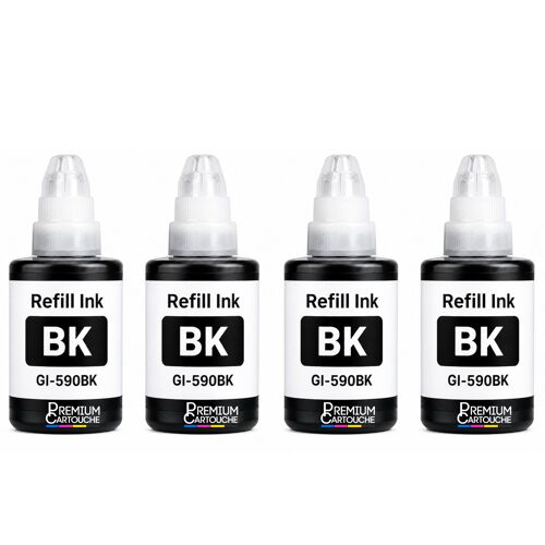 Pack 4 Recharge encre GI-490 GI-590 compatible pour Canon Pixma G1400 G1500 Noir Haute capacité 6000 pages