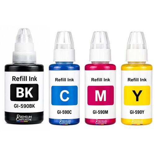 Pack 4 Recharge encre GI-590 GI-490 compatible pour Canon Pixma G1400 G1500 Noirs et Couleurs Haute capacité 7000 pages