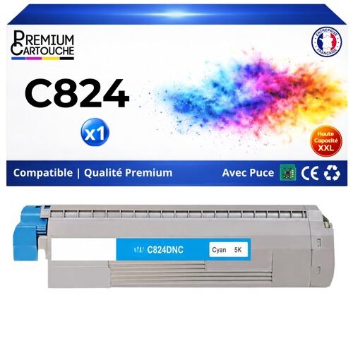 47095703 Toner compatible pour OKI C824 C834 C844 C824n C824dn C834dnw C834nw C844dnw premium Cyan avec puce 5000 pages