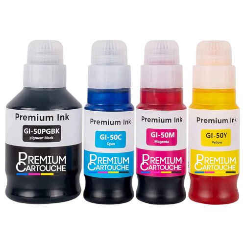 Recharge d'encre GI-50 GI-51 GI-40 GI-41 compatible pour Canon Pack 4 Noirs et Couleurs Haute capacité