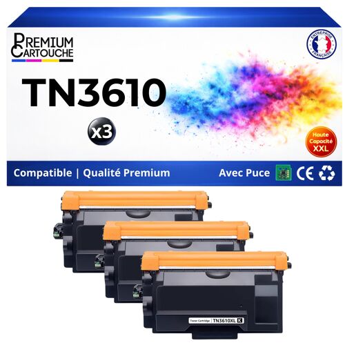 Pack 3 TN3610XL TN-3610 XL Toners compatibles pour Brother Noir haute capacité avec puce 3x25000 pages HL-L6410DN MFC-L6910DN
