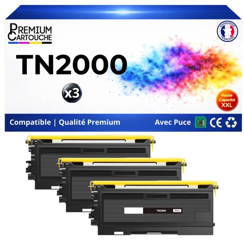 TN2000 TN2005 TN350 Pack 3 Toners compatibles pour Brother HL 2030 2040 2070N DCP 7010 7020 MFC 7420 7820 Noir avec puce 2500 pages