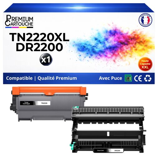 TN2220XL TN2210XL TN2010XL TN450XL Toner DR2200 DR-2200 Tambour compatibles Brother Noir avec puce 5200 et 12000 pages