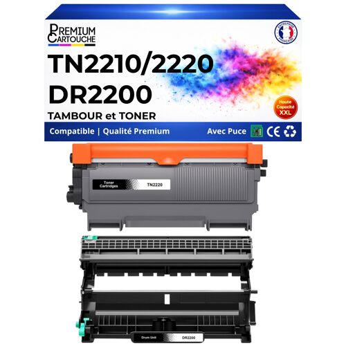 TN2220 TN2210 TN2010 TN450 DR2200 DR-2200 Pack Toner Tambour compatibles pour Brother Noir avec puce 2600 pages 12000 pages