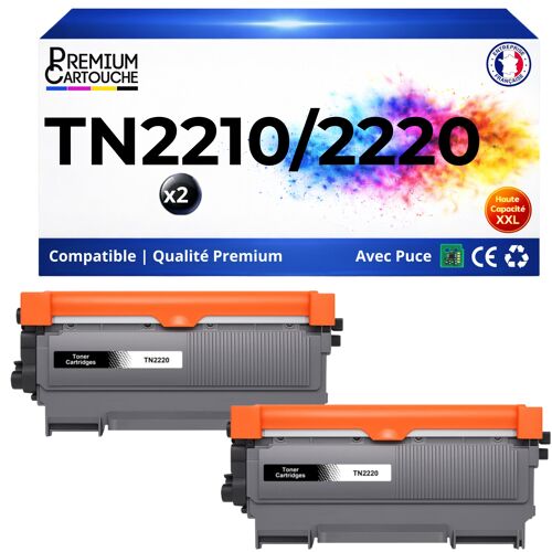Pack 2 TN2220 TN2210 TN2010 TN450 Toners compatibles pour Brother HL2240 MFC7360 Noir avec puce rendement total 5200 pages