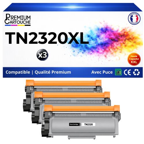 TN2320XL TN-2320XL Pack 3 Toners compatibles pour Brother DCP L2500D L2520DW L2540DN HL L2300D MFC L2740DW Noir avec puce 5200 pages
