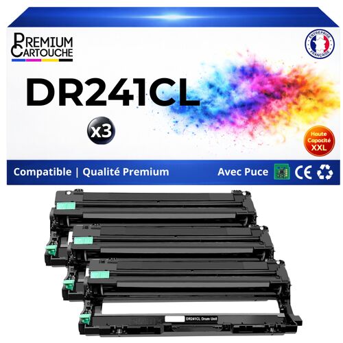 DR-241 DR241 DR241CL DR-241CL Pack 3 Tambours universels compatibles pour Brother haute capacité rendement 15000 pages lot x3