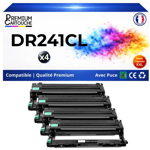 DR-241 DR241 DR241CL DR-241CL Pack 4 Tambours universels compatibles pour Brother haute capacité rendement 15000 pages lot x4