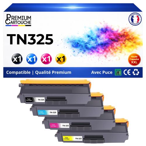 TN320 TN-320 TN325 TN-325 Pack 4 Toners Noir Cyan Magenta Jaune compatibles Brother avec puce DCP 9055CDN HL 4140CN rendement 14500 pages