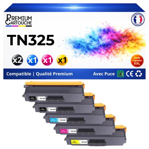 TN320 TN-320 TN325 TN-325 Pack 5 Toners 2 Noir Cyan Magenta Jaune compatibles Brother avec puce DCP 9055CDN HL 4140CN 18500 pages