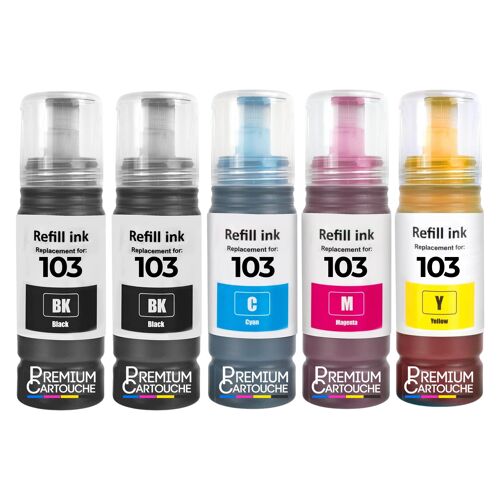 compatible pour Epson 103 E103B E103C E103M E103Y Noirs et Couleurs Pack 5x70ml 30000 pages