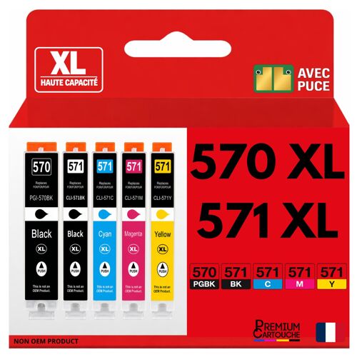 Pack 5 Cartouche CLI-571XL CLI 571XL compatible pour Canon Pixma MG5750 TS5050 Couleurs Haute capacité avec puce
