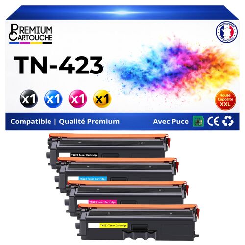 TN-423 TN423 TN-421 TN421 compatible Brother pack 4 toners Noir Cyan Magenta Jaune avec puce HL-L8360CDW