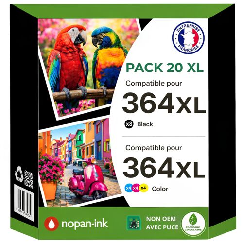 Pack 20 Cartouches encre 364XL 364 XL compatible pour HP Noir Noir Photo Cyan Magenta Jaune Haute capacité avec puce