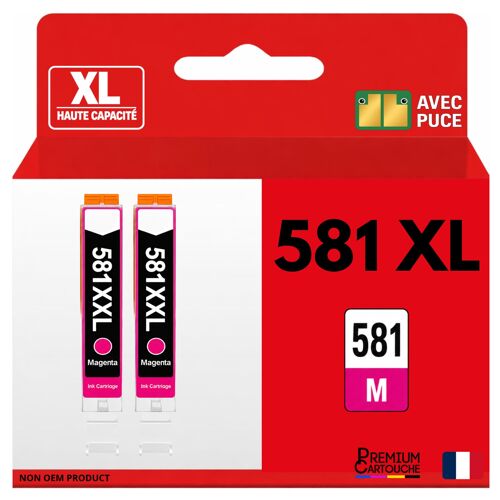 Pack 2 Cartouche CLI-581XXL CLI 581 XXL compatible pour Canon Magenta Haute capacité avec puce 750 pages