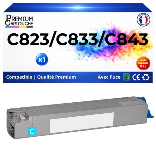 Toner 46471103 compatible pour OKI Cyan Haute capacité avec puce 7000 pages Pack 1