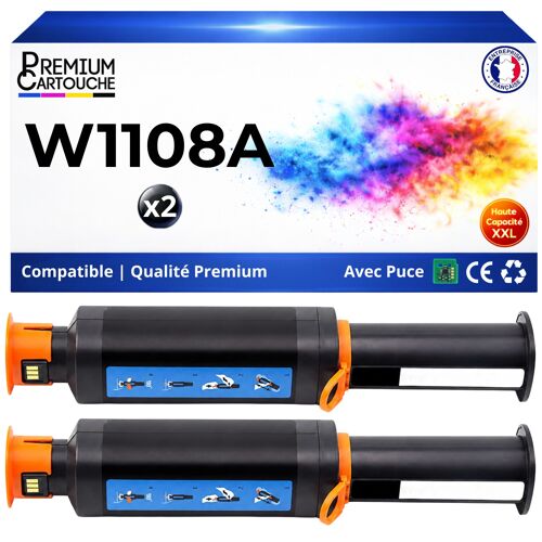 Pack 2 W1108A 108A Toners Noir compatibles pour HP Laser NS MFP 1005 1005c 1005w 1020 1020c 1020w avec puce 2x2500 pages