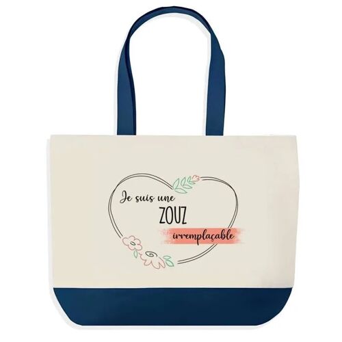 Sac shopping fond bleu Zouz Irremplaçable Cadeau Anniversaire Noël | Design Graphique Grand Sac Courses Cabas