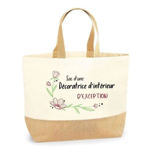 Sac d'une Décoratrice d'intérieur d'exception | Cabas de Plage Courses Coton et Toile de Jute Idée Cadeau Femme