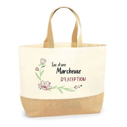 Sac d'une Marcheuse d'exception | Cabas de Plage Courses Coton et Toile de Jute Idée Cadeau Femme
