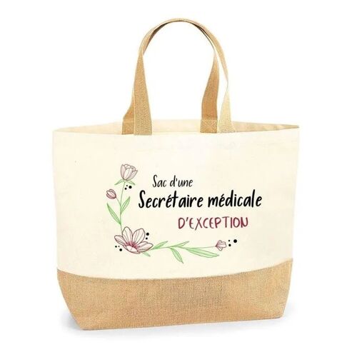 Sac d'une Secrétaire médicale d'exception | Cabas de Plage Courses Coton et Toile de Jute Idée Cadeau Femme