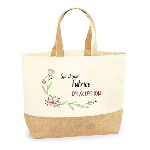 Sac d'une Tutrice d'exception | Cabas de Plage Courses Coton et Toile de Jute Idée Cadeau Femme