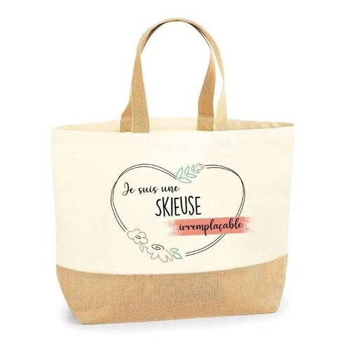 Sac Skieuse Irremplaçable | Cabas de Plage Courses Coton et Toile de Jute Idée Cadeau Femme