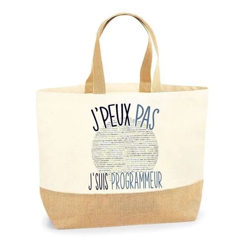 Sac programmeur programming programmer J'peux pas | Cabas de Plage Courses Coton et Toile de Jute Idée Cadeau