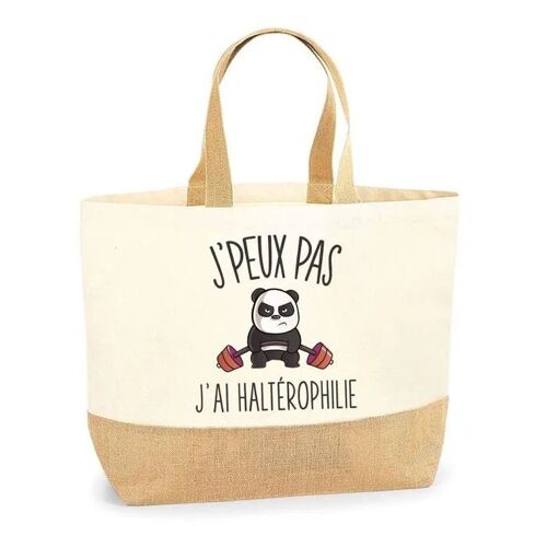 Sac haltérophilie J'peux pas | Cabas de Plage Courses Coton et Toile de Jute Idée Cadeau