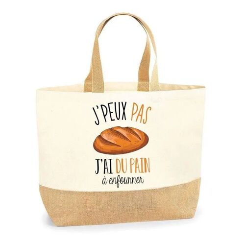 Sac pain à enfourner J'peux pas | Cabas de Plage Courses Coton et Toile de Jute Idée Cadeau