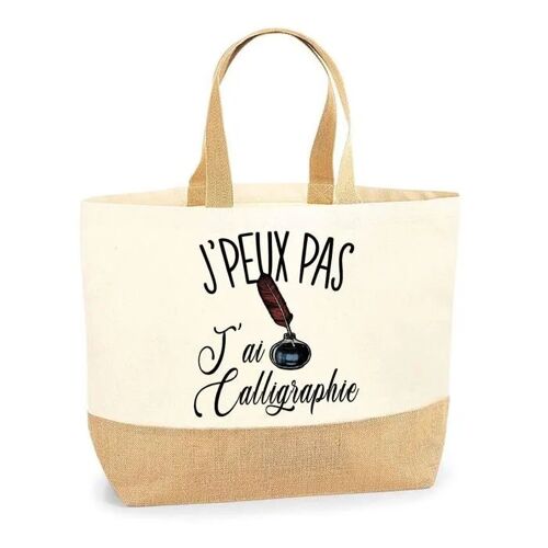 Sac calligraphie J'peux pas | Cabas de Plage Courses Coton et Toile de Jute Idée Cadeau