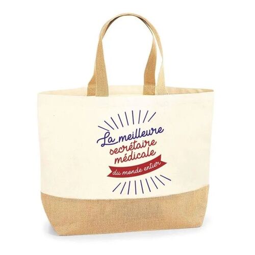 Sac Secrétaire Médicale Meilleure du monde | Cabas de Plage Courses Coton et Toile de Jute Idée Cadeau Femme